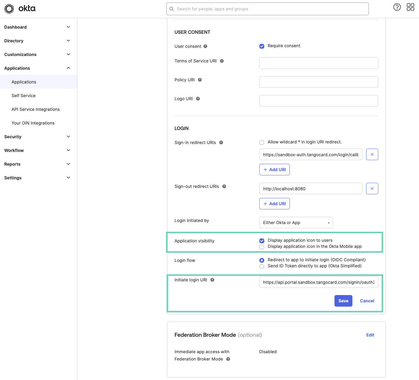 SSO configuration steps in Okta IdP