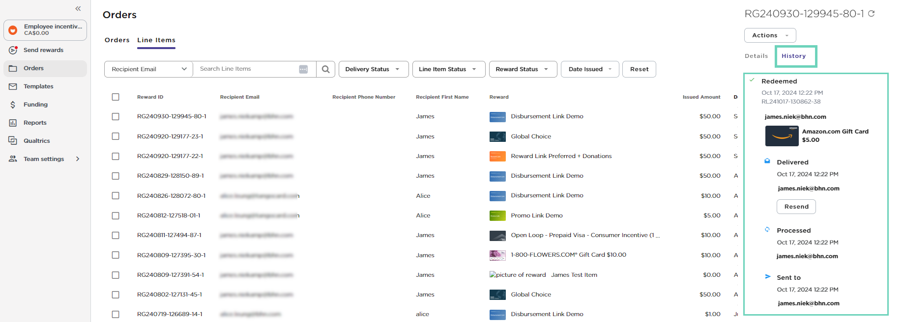 View reward history for redemption status