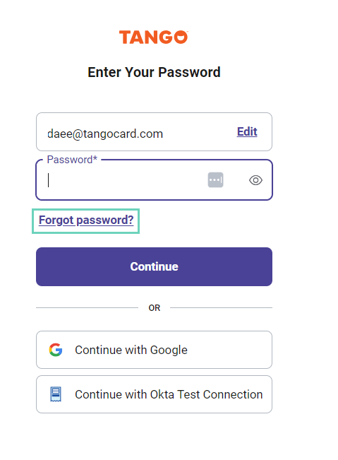 Reset password link - "Forgot password"