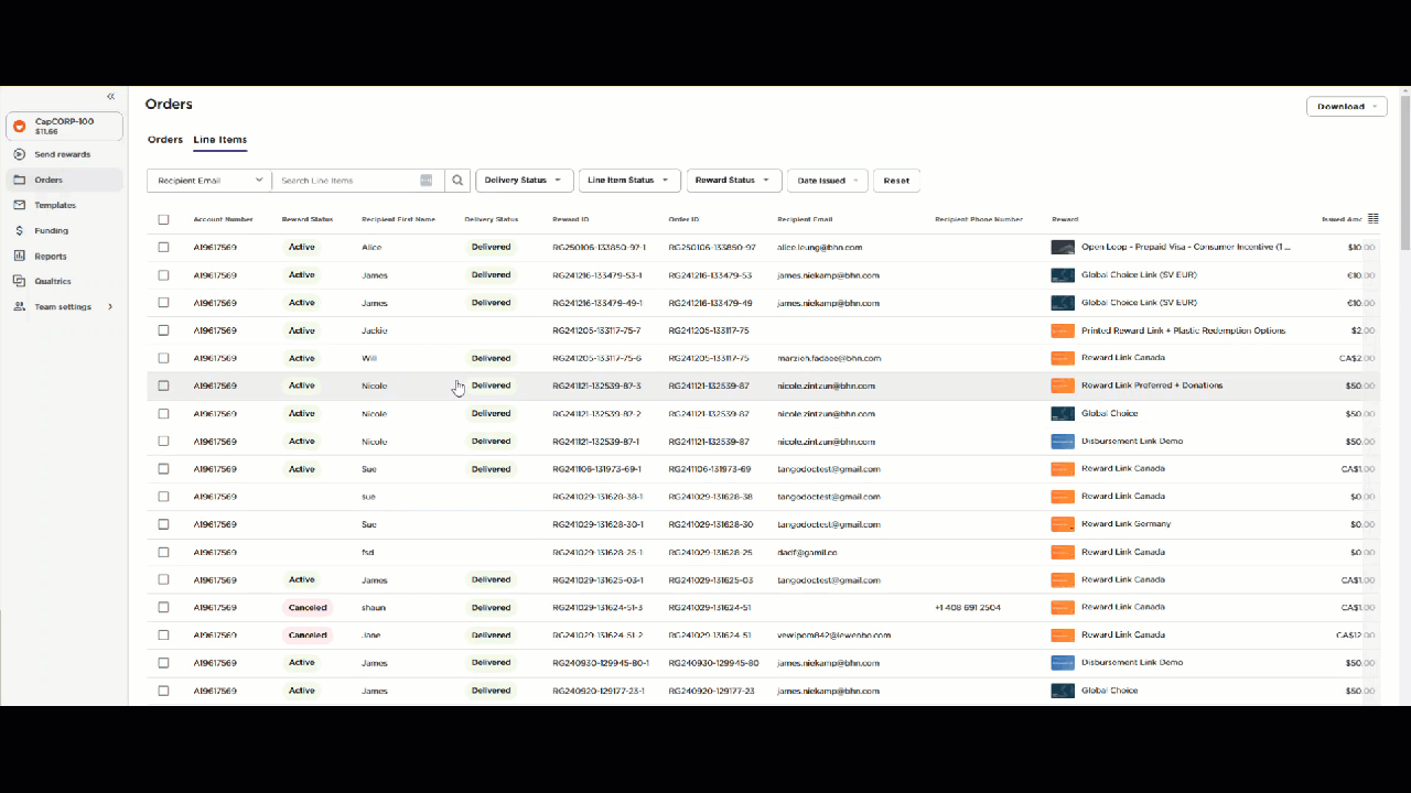 manage line items