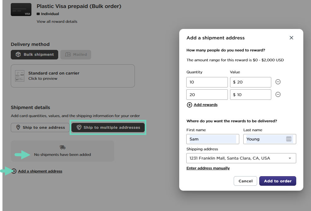 Ship to multiple addresses
