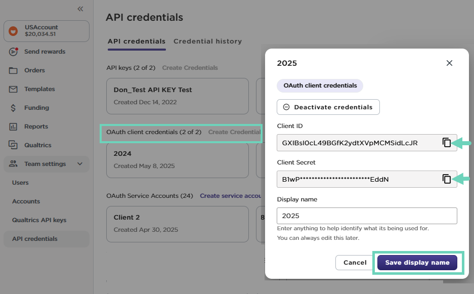 Copy client credentials