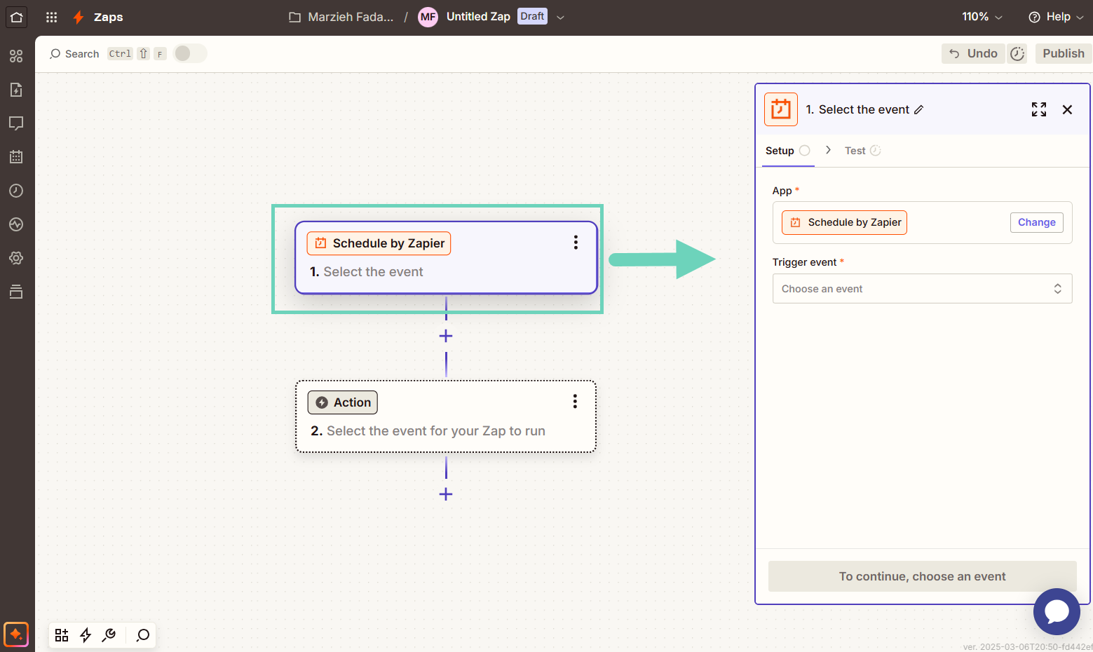 Select an event to trigger the Zap (Schedule by Zapier pictured)