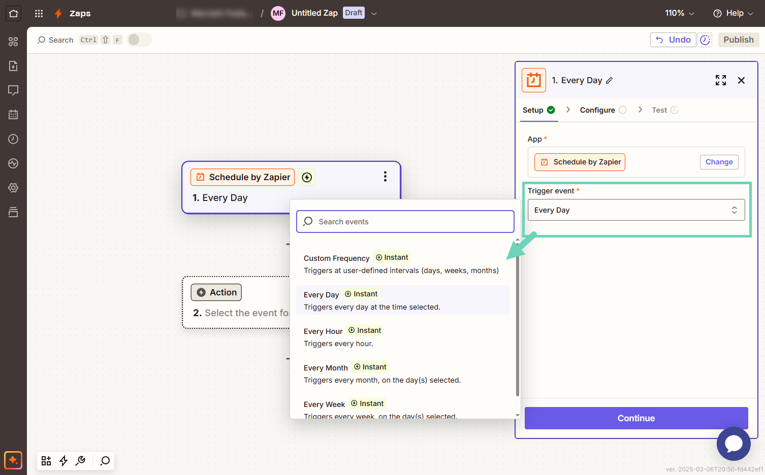 Configure the trigger action in Zapier.