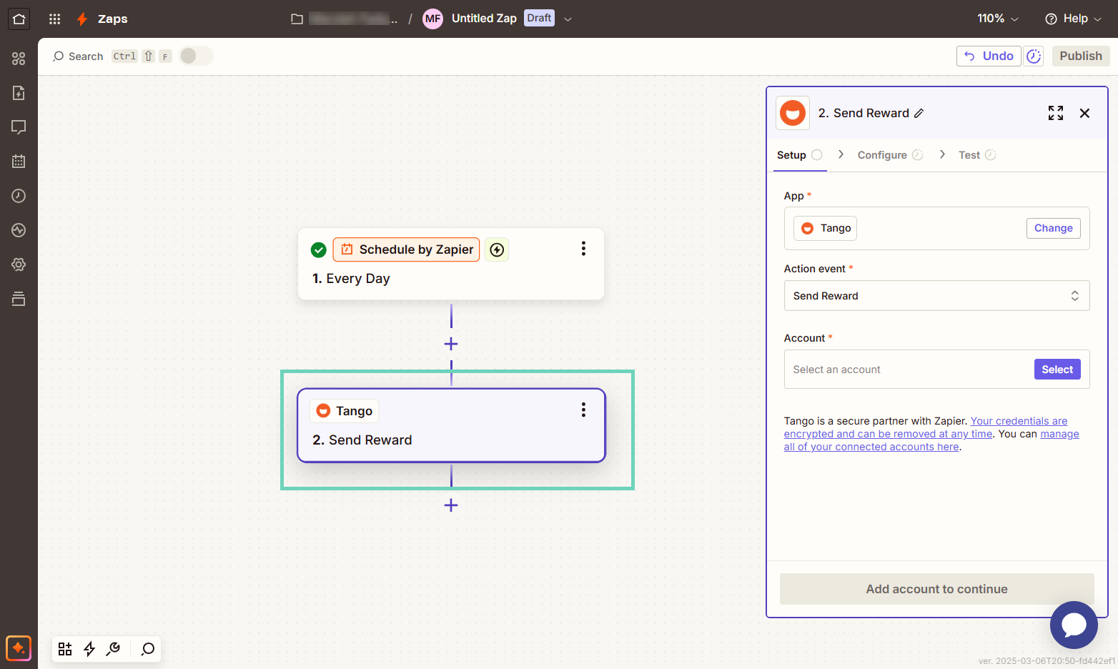 Select an action to send a reward with Tango