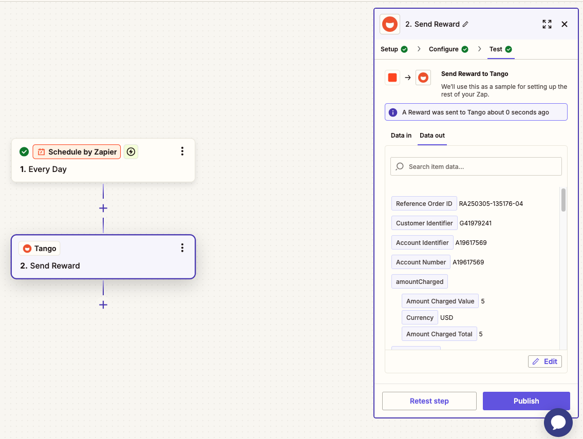 Publish your Zap after a successful test.